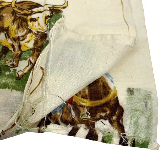 Set of Two 1950-60s Cowboy Western Rodeo Pillow Cases Fabric Horse Steer w/ Flaw - Picture 8 of 9